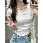 Damen Cropped T-Shirt mit V-Ausschnitt und figurbetontem Schnitt