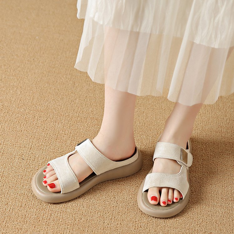 Damen bequeme Sandalen mit verstellbarem Klettverschluss und weichem Fußbett R&B