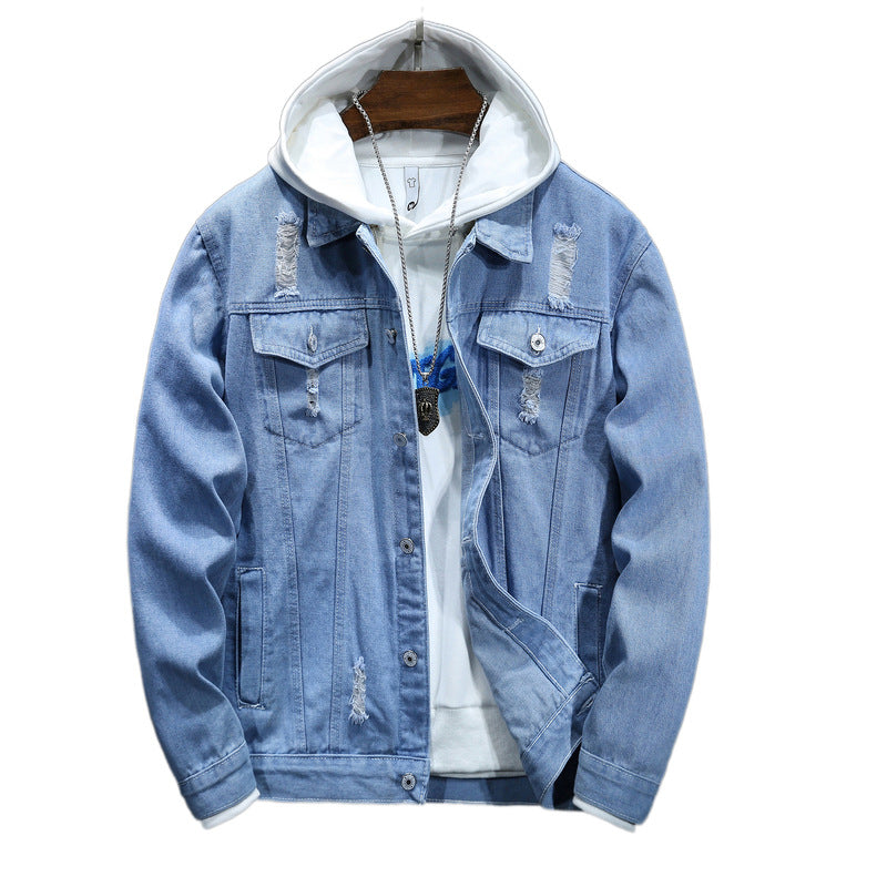 Herren lässige Jeansjacke mit bequemem Hoodie-Einsatz und modischen Details R&B