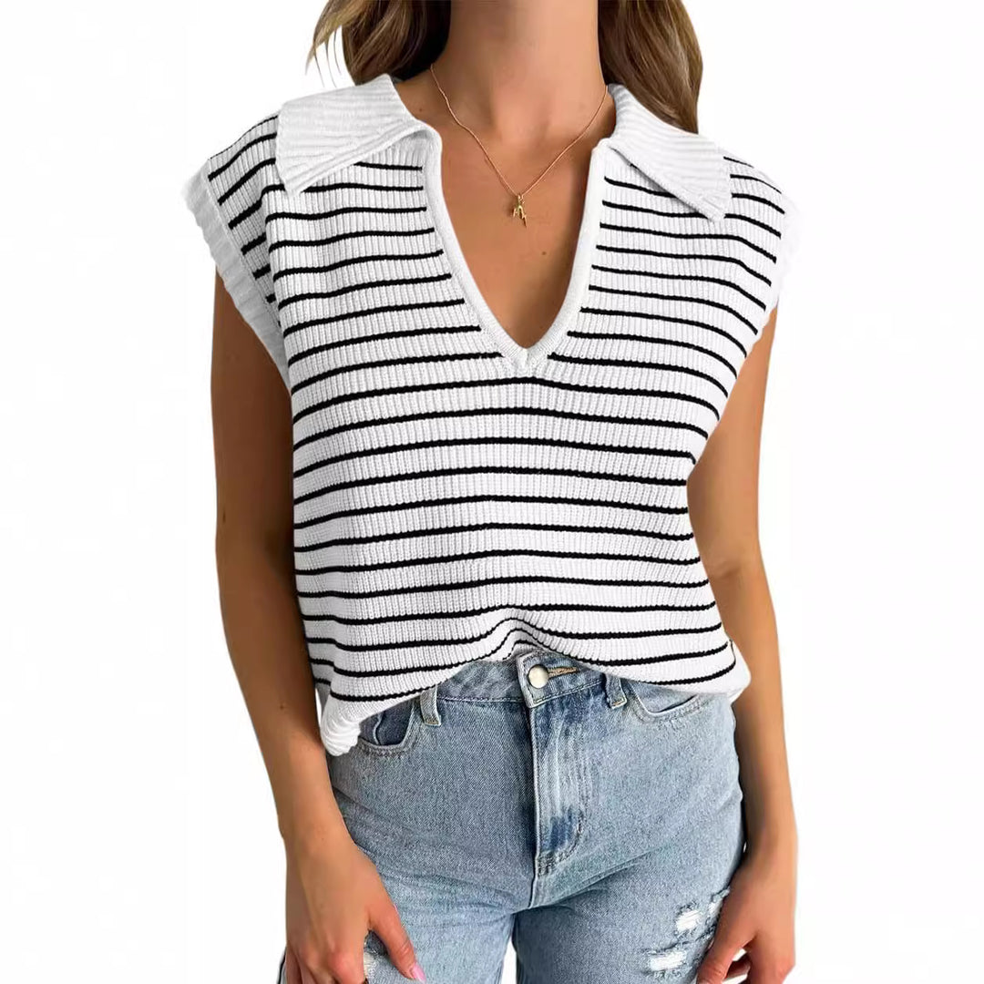 Damen lässiges Stricktop mit angeschnittenen Ärmeln und V-Ausschnitt R&B
