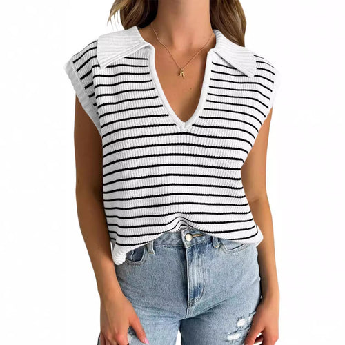 Damen lässiges Stricktop mit angeschnittenen Ärmeln und V-Ausschnitt R&B