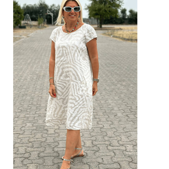 Damen nan knielanges A-Linien-Midikleid mit strukturierter Jacquardoptik und Rundhalsausschnitt R&B