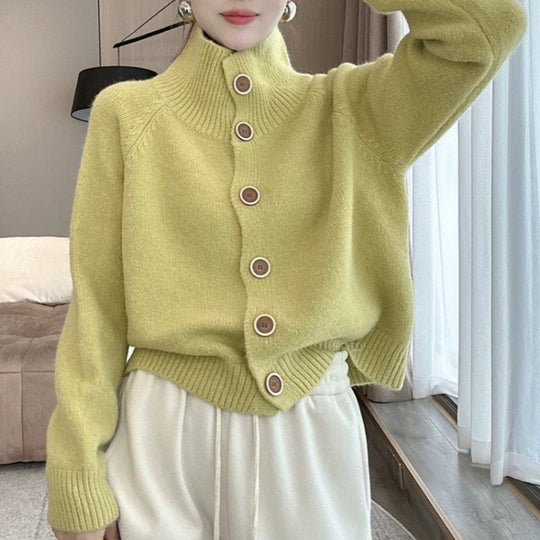 Damen kuscheliger Hochkragen-Cardigan mit Knopfdetails R&B