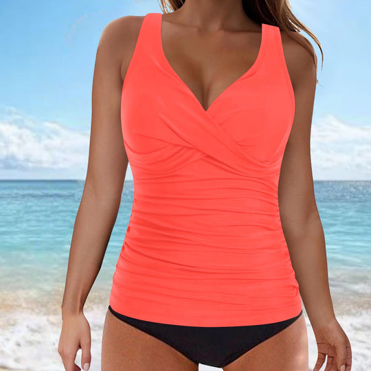 Damen elegantes Wickel-Badeoberteil mit Rüschen R&B