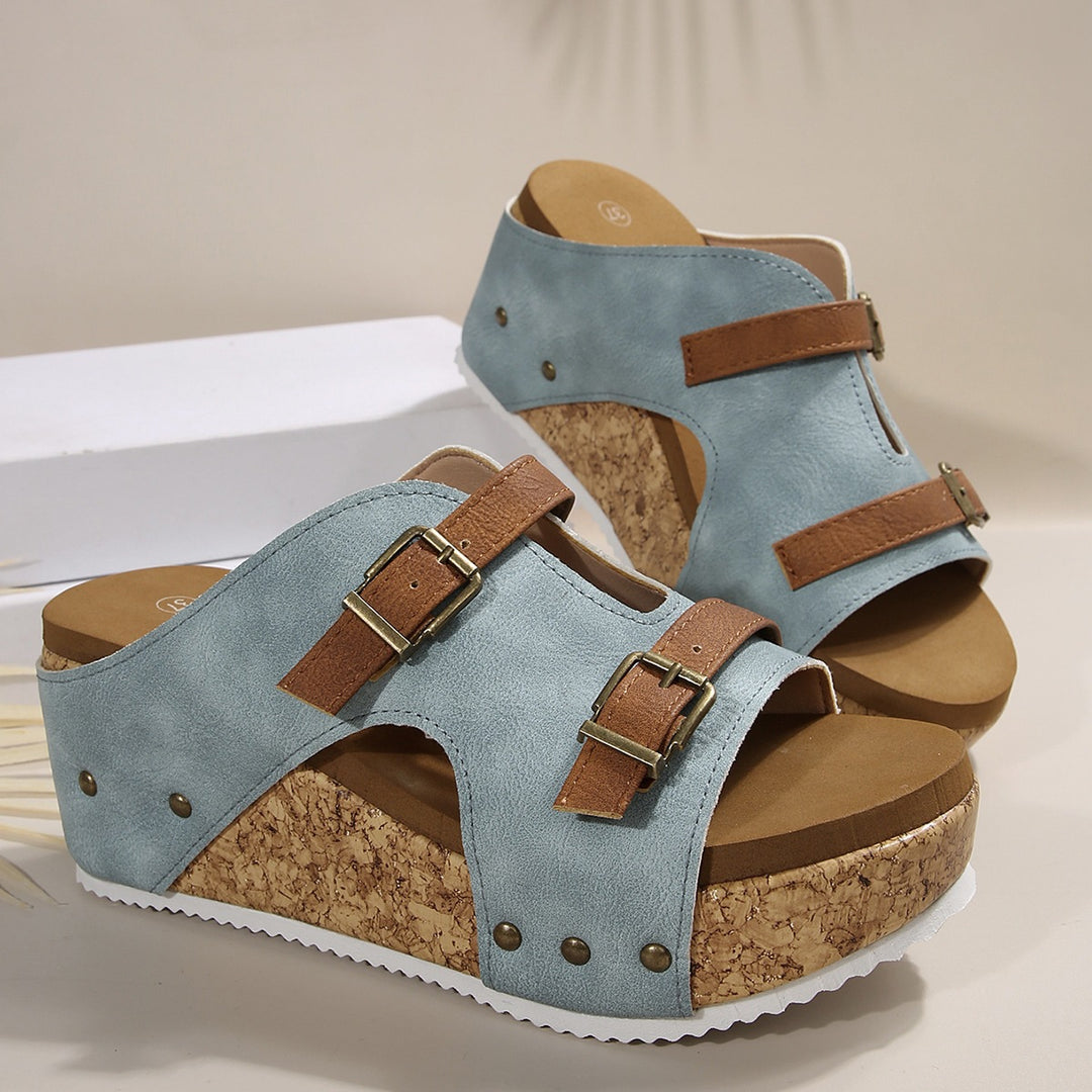 Damen Plattform-Pantoletten mit verstellbarem Riemendesign R&B