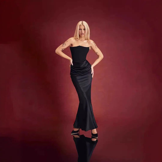 Damen Etuikleid mit raffinierter Drapierung und trägerlosem Design Heidi-Mode