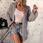 Damen lockerer Strickcardigan mit strukturierten Ärmeln und offenem Schnitt R&B