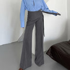 Damen Elegante Wickelhose mit weitem Bein und tailliertem Bund R&B