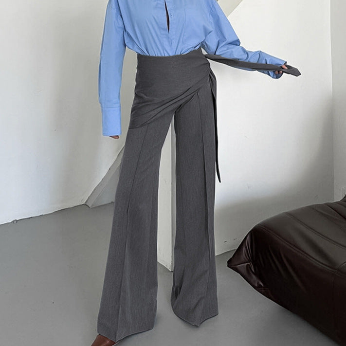 Damen Elegante Wickelhose mit weitem Bein und tailliertem Bund R&B
