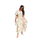 Damen Blusenkleid mit gestuften Volantärmeln und Bindegürtel R&B