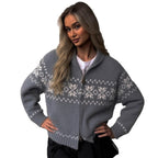 Damen Grobstrickjacke mit folkloristischem Muster und offenem Schnitt R&B