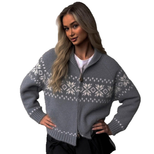 Damen Grobstrickjacke mit folkloristischem Muster und offenem Schnitt R&B