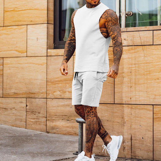 Herren sportliches Tanktop und Shorts-Set mit elastischem Bund R&B