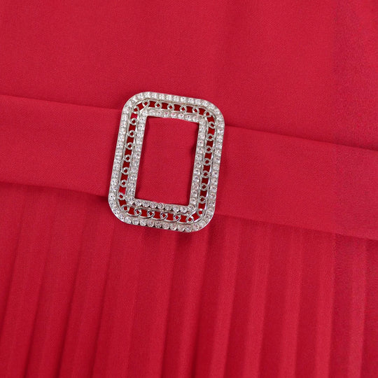 Damen plissiertes Abendkleid mit Volant-Ausschnitt und Taillengürtel R&B