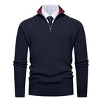 Herren nan feiner Strickpullover mit Halbzip, strukturierter Rippoptik und innen kontrastiertem Stehkragen R&B