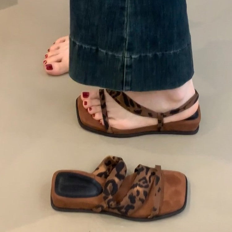 Damen modische Sandalen mit eleganten Riemen und attraktiven Leopardenmuster R&B