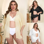 Damen luftiger Kaftan mit bezauberndem Fransenabschluss R&B