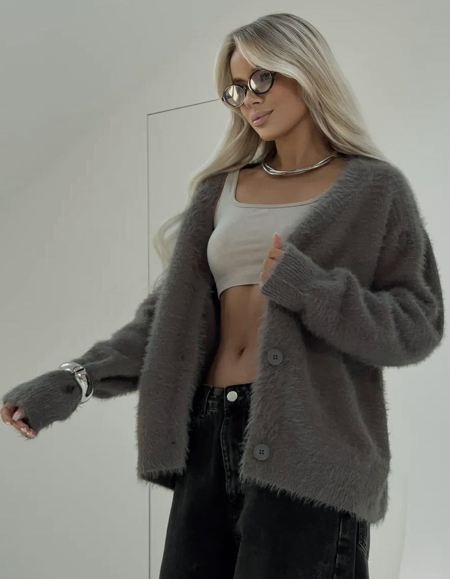 Damen Kuscheliger Strick-Cardigan mit Knopfleiste und feiner Textur R&B