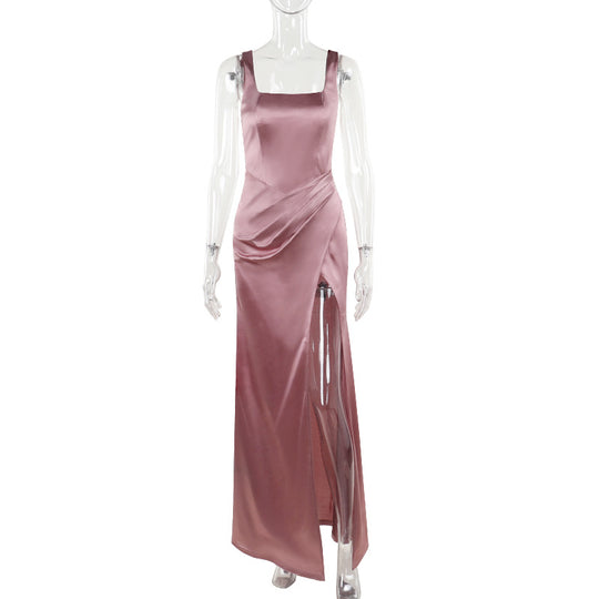 Damen elegantes Maxikleid mit anliegendem Oberteil und hohem Schlitz R&B