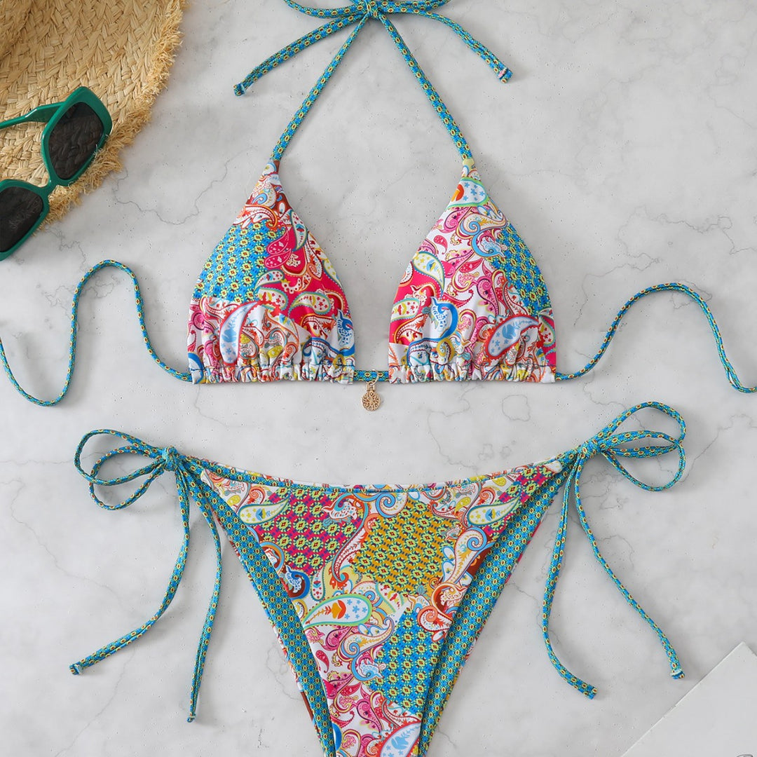 Damen Bikini-Set mit verstellbaren Trägern und buntem Muster R&B