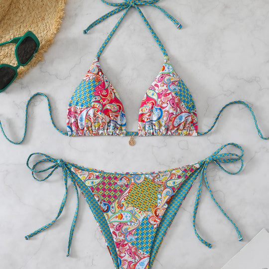 Damen Bikini-Set mit verstellbaren Trägern und buntem Muster R&B