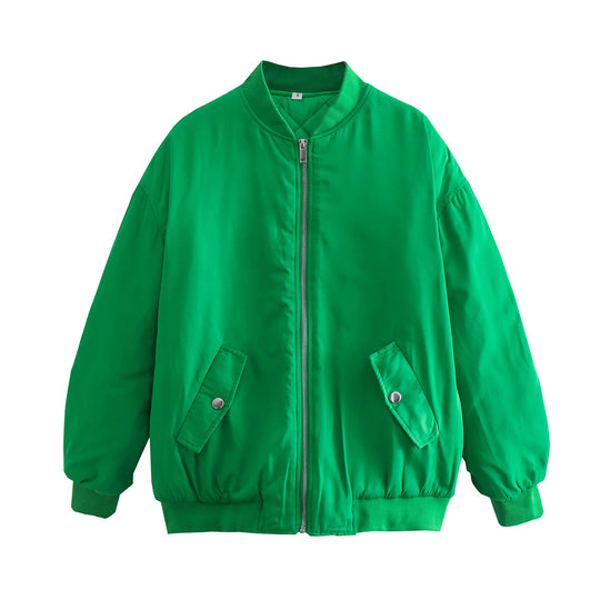 Damen modische Bomberjacke mit praktischen Taschen und hochgeschlossenem Kragen R&B
