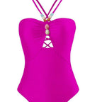 Damen Badeanzug mit elegantem Wickelrock und modischen Schmuckdetails R&B