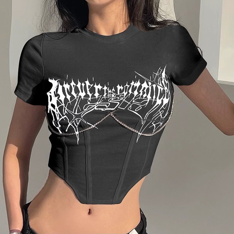 Damen Cropped Top mit künstlerischem Druck und figurbetontem Schnitt R&B