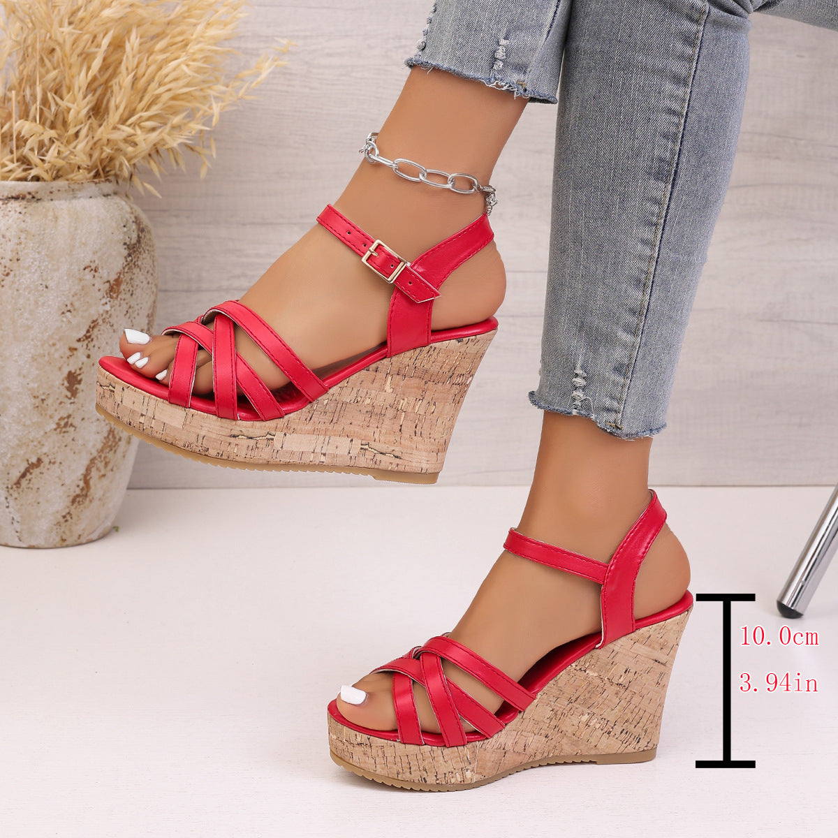 Damen Wedge-Sandalen mit modischem Riemen-Design und komfortabler Korksohle R&B