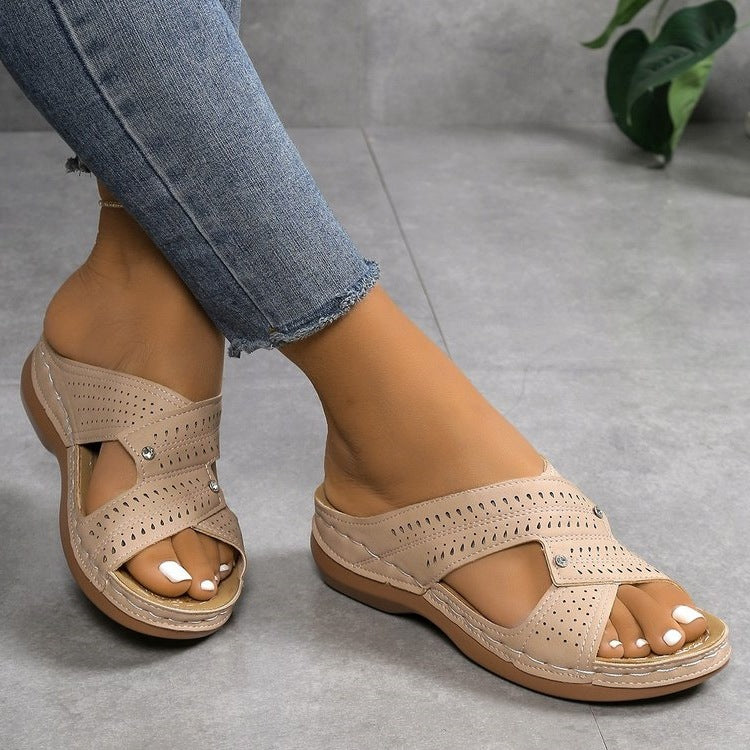 Damen Komfortable Riemchen-Sandalen mit atmungsaktiver Oberflächenstruktur R&B