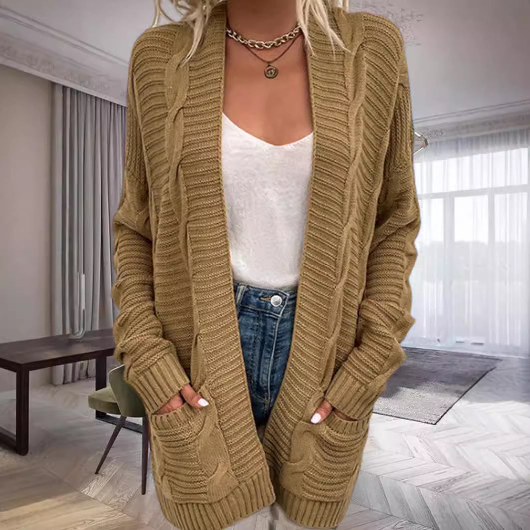 Damen Grobstrickcardigan mit seitlichen Taschen und feinem Muster R&B