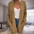 Damen Grobstrick-Cardigan mit strukturierten Ärmeln und tiefen Taschen R&B