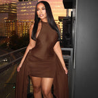Damen sexy Wickelkleid mit tiefem Ausschnitt und fließendem Rock R&B