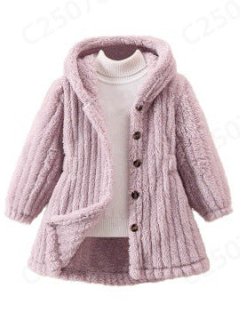 Damen Kuschelige Teddyjacke mit Kapuze und Knopfverschluss R&B