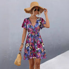 Damen Wickelkleid mit floralem Muster und schwingendem Rock R&B