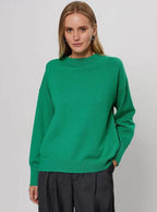 Damen weicher Strickpullover mit lässigem Schnitt und hochgeschlossenem Hals R&B