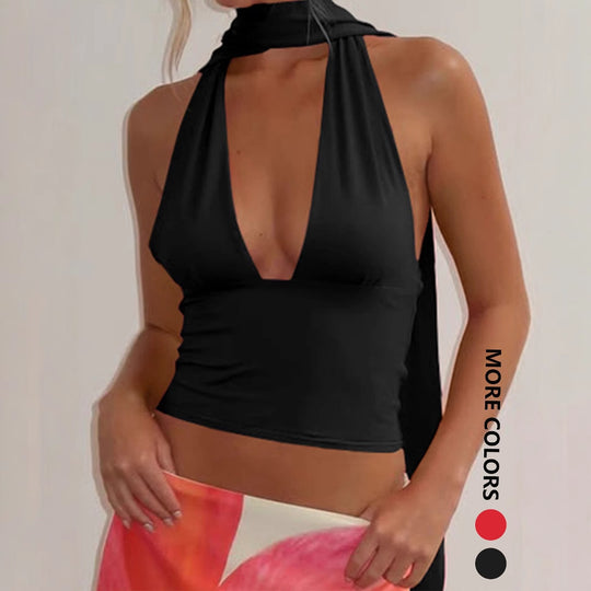 Damen asymmetrisches Top mit variablem Krawattendetail R&B
