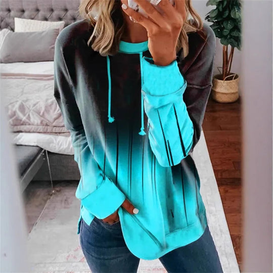 Damen nan Relaxed-Fit Kapuzen-Sweatshirt mit Ombre-Effekt, Kordelzug, abgerundetem Saum und seitlichen Schlitzen R&B