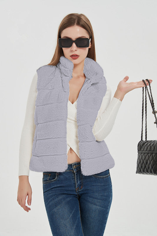 Damen Modische Steppweste mit hohem Kragen und praktischen Taschen R&B