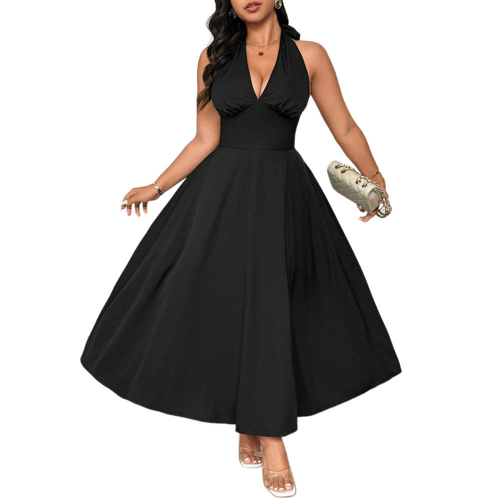 Damen elegantes etwas schwingendes Abendkleid mit tiefem V-Ausschnitt R&B