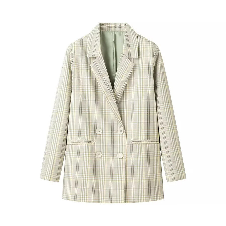 Damen elegante kariert Blazerjacke R&B
