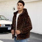 Herren Flauschige Kunstpelzjacke mit modischem Leopardenmuster R&B