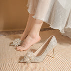 Damen Glamouröse Pumps mit funkelndem Strass und exquisite Blumenapplikation R&B