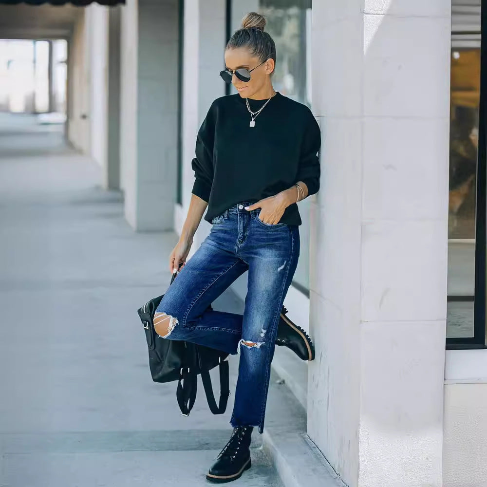Damen Ripped High-Waist Jeans im trendigen Vintage-Stil R&B