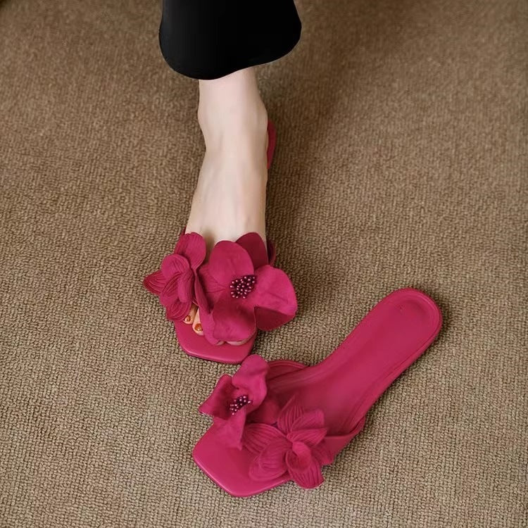 Damen elegante Slipper mit floralen Details und Strassverzierungen R&B