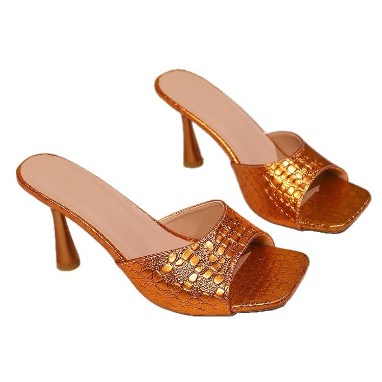 Damen Glamouröse High Heel Sandalen mit funkelnder reptilienstruktur R&B
