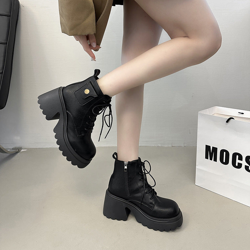 Damen Chunky Stiefel mit hohem Absatz und seitlichem Reißverschluss R&B