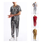 Herren Sportliches Set aus glänzendem Material mit V-Ausschnitt R&B