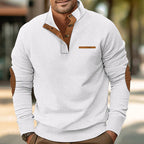 Herren nan gerippter Langarmpullover mit Stehkragen und Kunstleder-Ellenbogenbesatz R&B