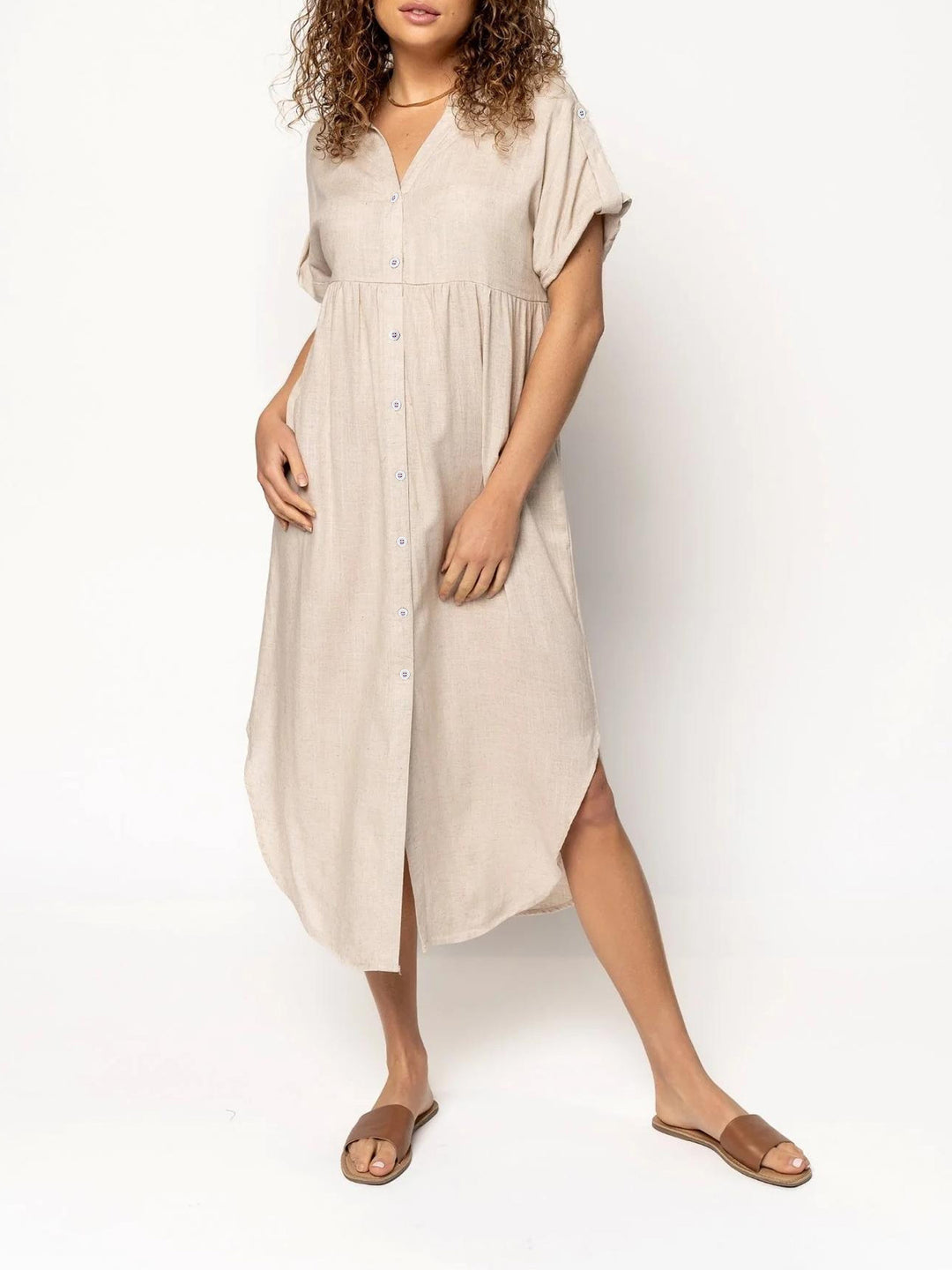 Damen Hemdkleid mit bodenlangem Schnitt und Knopfdetails R&B